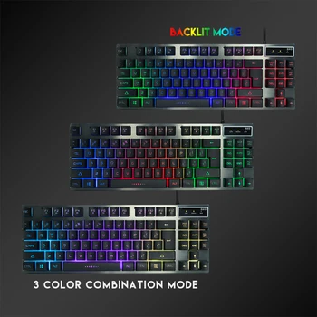 

Professional Gaming Keyboard LED Light Keyboard 87 Key Wired USB Keyboard Game Player Wired Colorful Keyboard