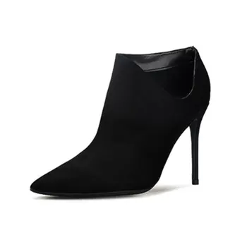 

32-42 Large size High-heeled women's ankle boots Black suede V-naked boots pointed sexy high-heeled camel bare boots oblique