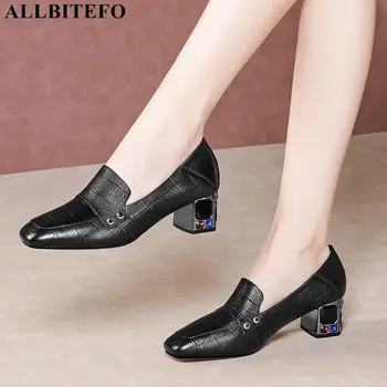 

ALLBITEFO high quality genuine leather Color diamond heel party women shoes women high heel shoes thick heel office ladies shoes
