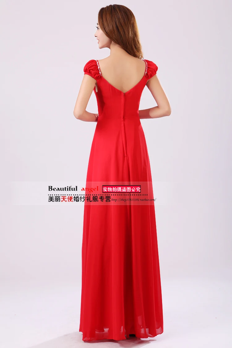 cap sleeves red double-shoulder long slim fashion design bride formal gown diamond beading chiffon evening mother of the dresses