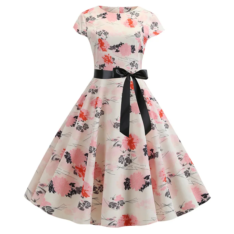

3D Photo Shoot Hot Selling Retro Hepburn Wind Digital Printing Big Skirt Waist Hugging Long Skirts Dress Women's 334