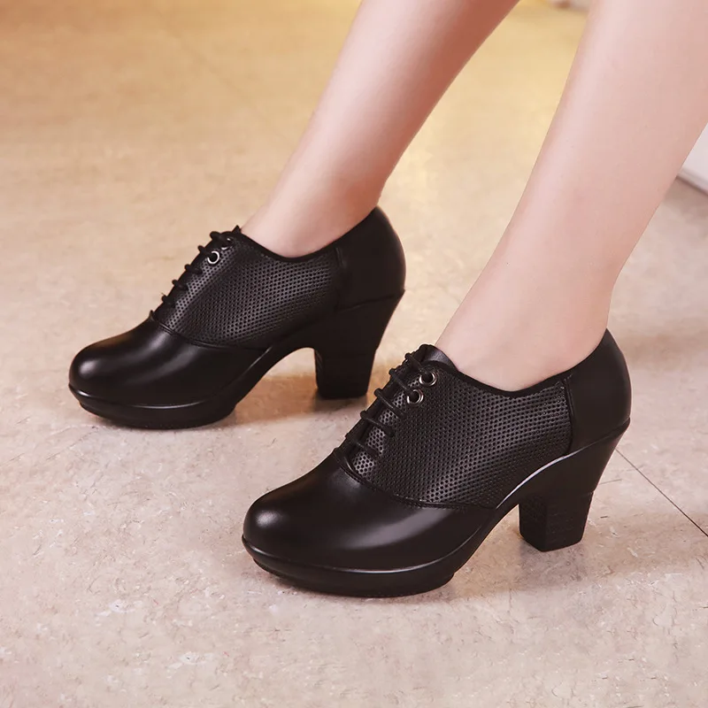 

Dance Shoes Women High Heels Lace Up Black Shoes Heel Chunky Heels Ladies Shoes