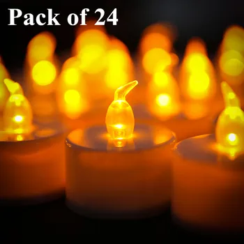 

24 PCS Amber Yellow Flameless LED Tea Light Electric Tealight Candles Votive Led Candles Battery Operated