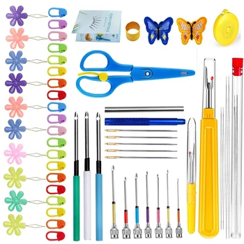 

MIUSIE 59 Pcs Punch Needle Set, Embroidery Beginner Kit with Punch Needles Sewing Ripper Scissor Measure Tape Needle Threader