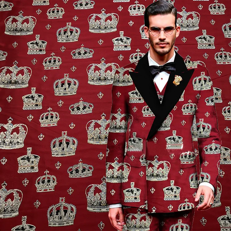 100x140 см большая корона с принтом полиэфирная жаккардовая ткань с металлической золотой нитью для женщин осеннее платье брюки и костюм DIY шитье