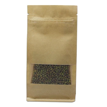 

50Pcs/lot Brown Doypack Kraft Paper Side Gusset Zip Lock Package Bags with Window Tea Nuts Resealable Storage Pouch Grocery Bags