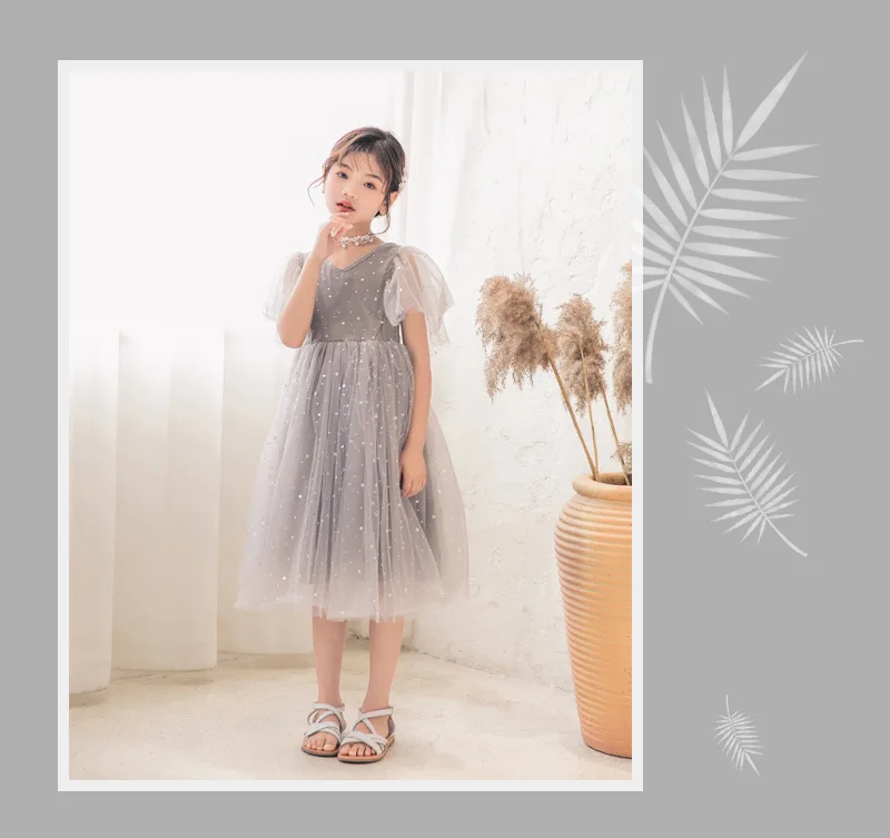 Girls Summer Net Gauze Skirt Shiny Star Dress Children Birthday Princess Dress Korean Super Fairy Gauze Skirt Navy Blue Dress smocked baby dresses