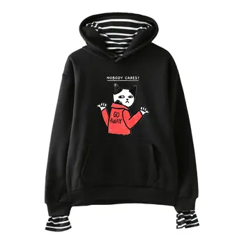 

Harajuku Cool Who Cares Go Away Printed Fake Two Pieces Hoodeis Sweatshirt Printed Streetwear 2020 New Arrival Cool Sweatshirt