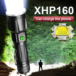 Lampe de poche LED puissante XHP160 USB lampe torche rechargeable 18650 lanterne de camping tactique étanche lanterne de chasse 