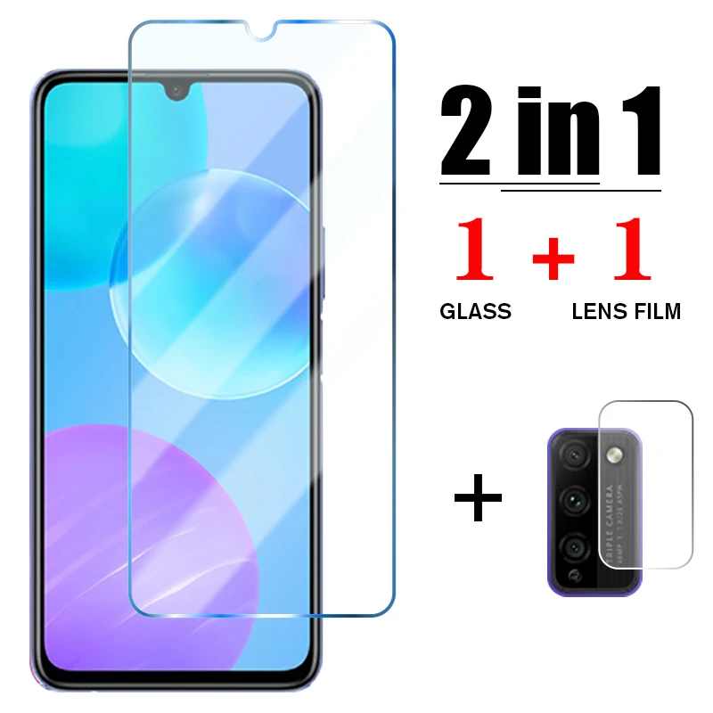 2in1 protectora de vidrio por Honor 9X 8X 10X Lite 8A 9A 9S 8S 7X lente Protector de pantalla para Huawei Honor 20 Pro 10i 10 Lite 9 30 30i