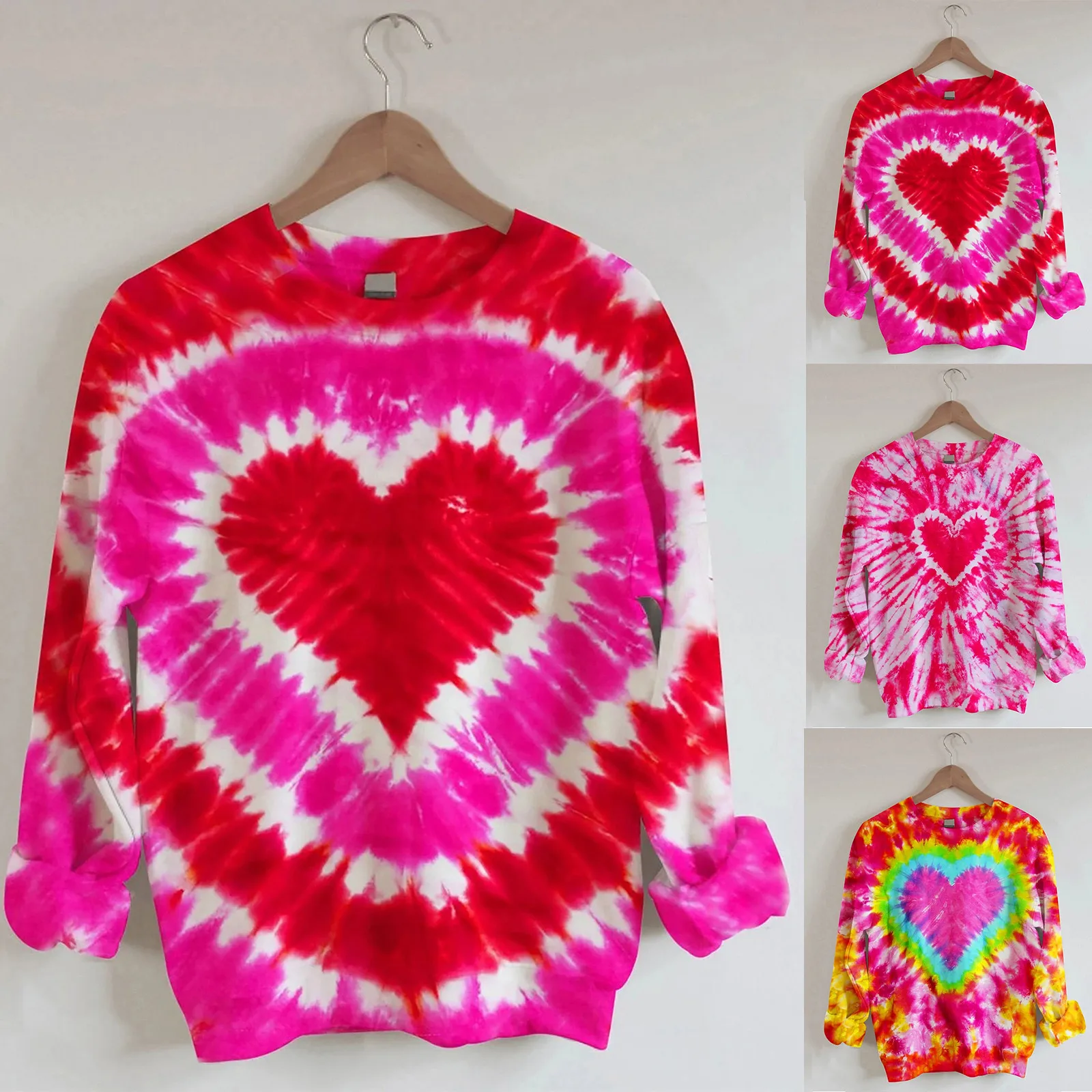 Women Autumn Hoodies Casual Hoodies Heart Shape Print Round Neck Long Sleeve Pullover Sweatshirts Female Hooded Перетягивать 1