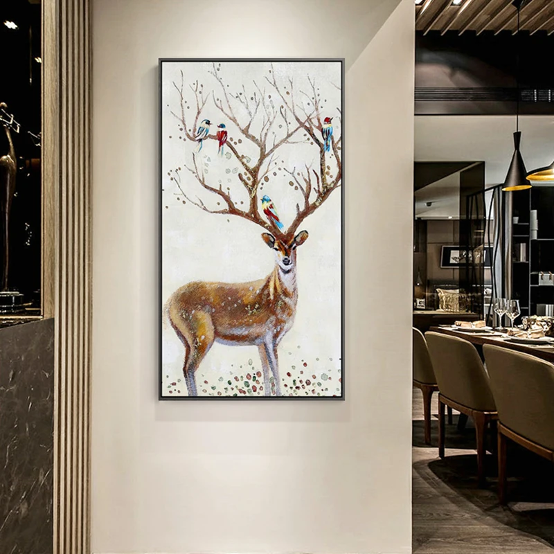 Poster Modular Picture Canvas Painting Print Nordic Style Elk With Flower Horns Wall Art For Living Room Home Decor No Framework | Дом и сад