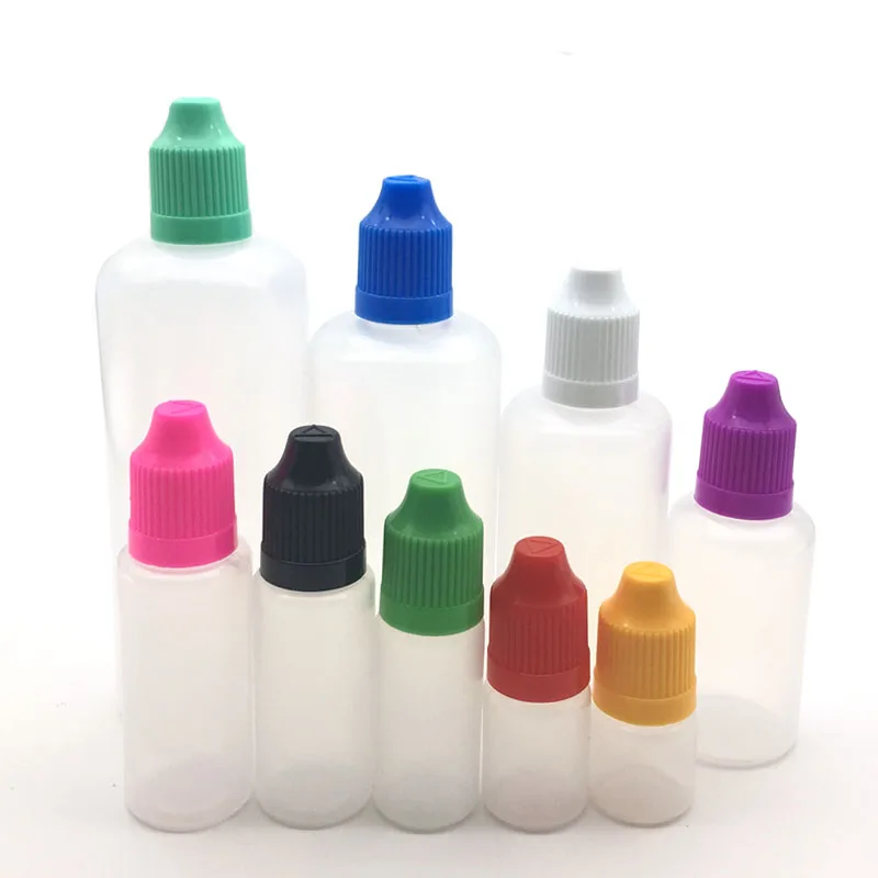LDPE Empty Plastic Vail 5pcs 3/5/10/15/20/30/50/60/100/120ml Squeeze Juice Eye E Liquid Dropper Bottles With Funnel