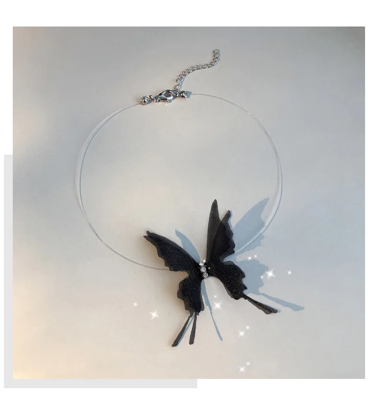 2023 Fashion Fine Black White Big Butterfly Collares Choker Simple  Transparent Fishing Line Necklaces For Women Popular Jewelry - AliExpress