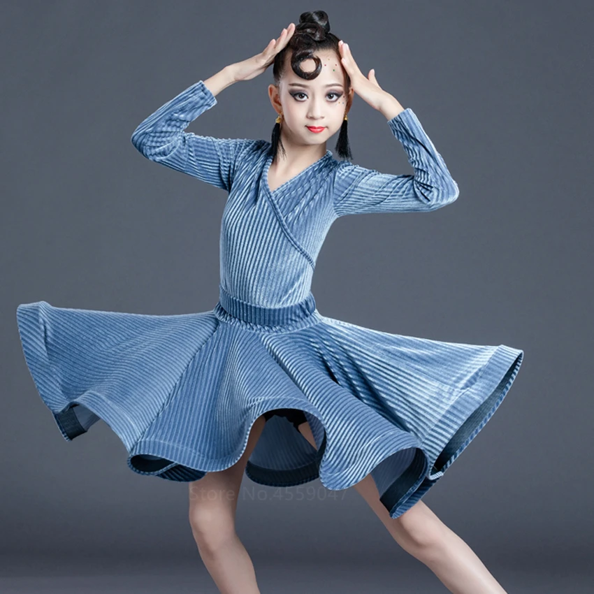 Latin Dance Dress for Children Ballroom Dresses Practice Clothes V Neck
