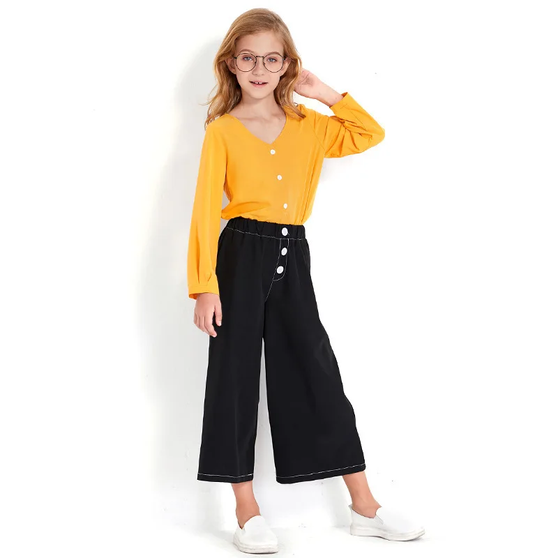 Осенние костюмы для девочек 10-12 лет шифоновый топ shein + широкие брюки новинка 2019