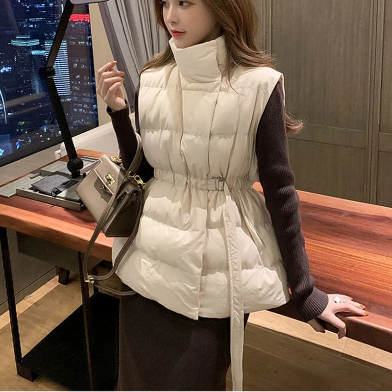 maxi puffer coat Winter 2021 Plus Size 2XL Women Vest New Harajuku Loose Vest Jacket Fashion High Waist Cotton Belt Vest Coat petite long puffer coat