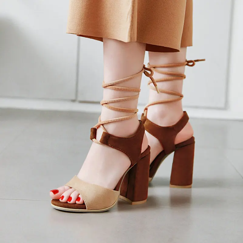 [DEAT] 2020 New Spring Summer Round Toe Ankle Strap Hit Colors Matte Leather High Heels Sandals For Women Shoes Fashion 10H842 | Обувь