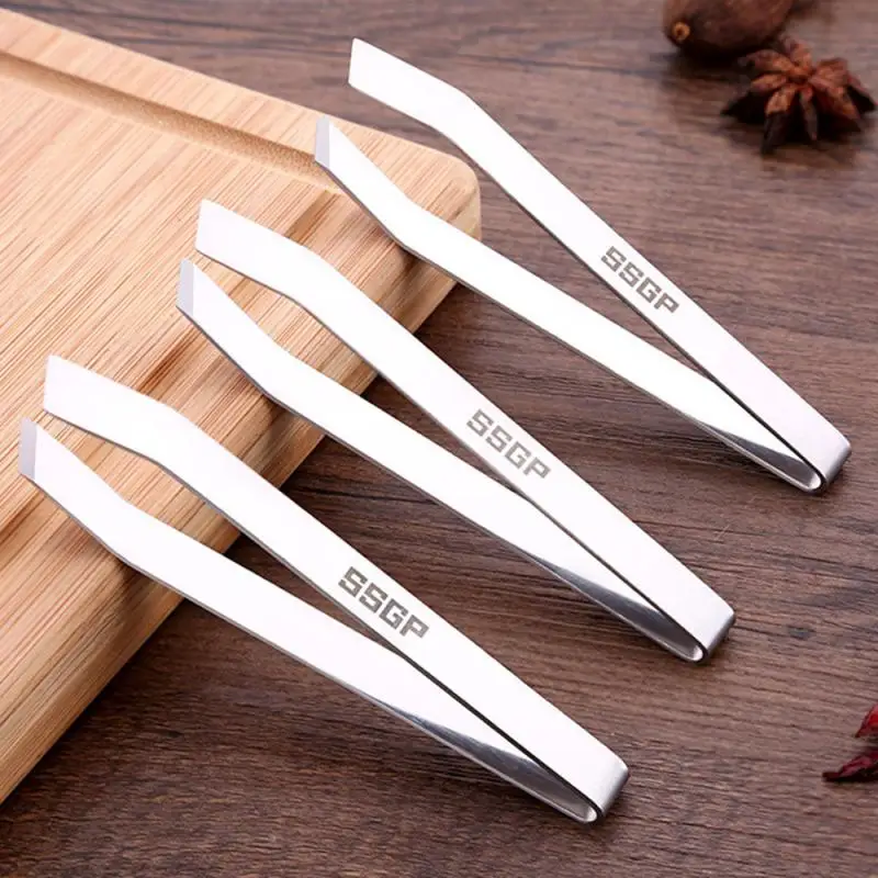 1pc Stainless Steel Fish Bone Tweezer Food Clips Food Tongs Hair Removal  Tool Angled Ham Tweezers