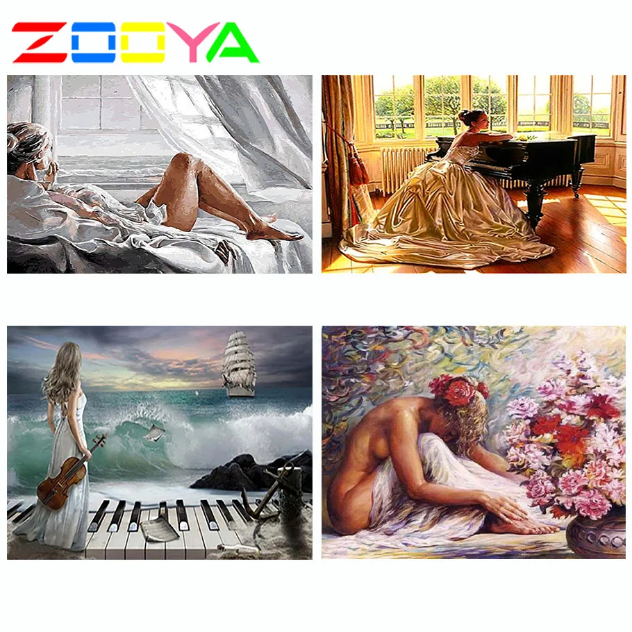 ZOOYA 5D DIY Алмазная вышивка сексуальная женщина кровать с видом на море алмазная