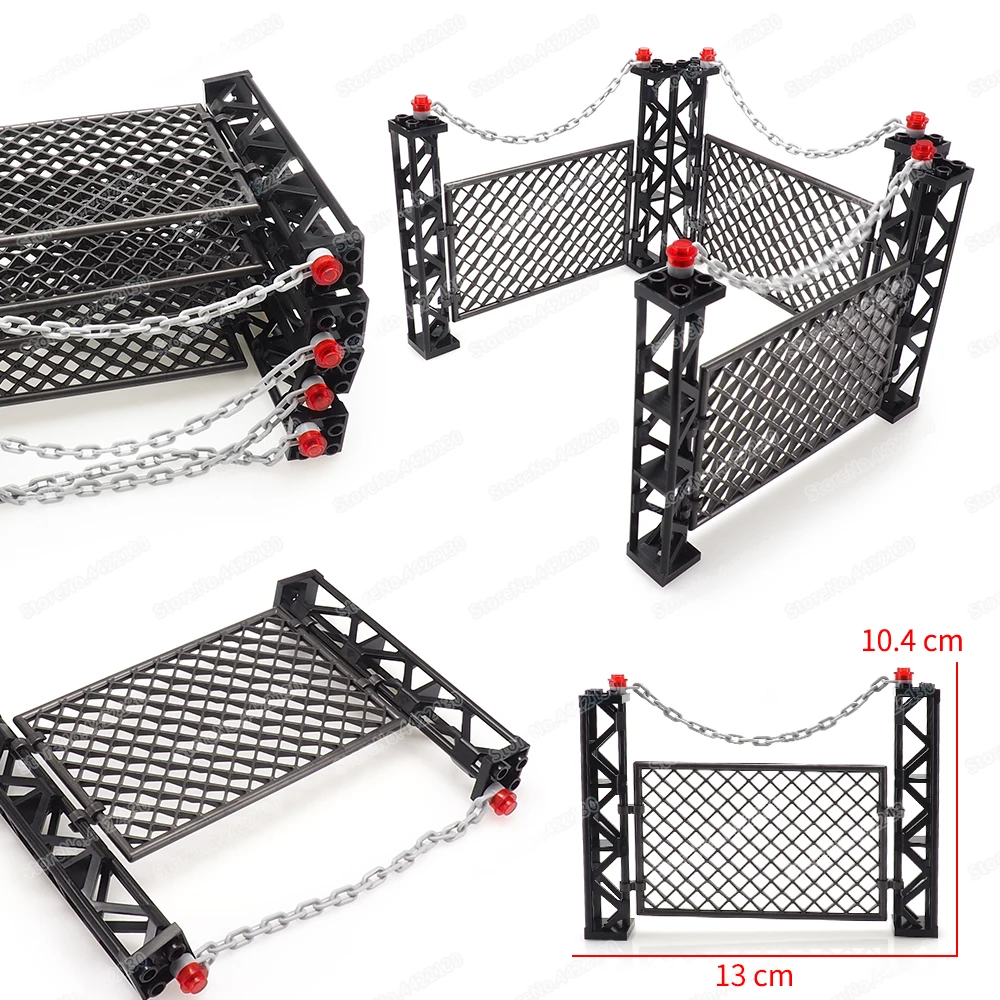 

Military Base Pillar Isolation Iron Chain Power Grid Building Block Assembly Figures Captivity Model Child Gift Educational Toys