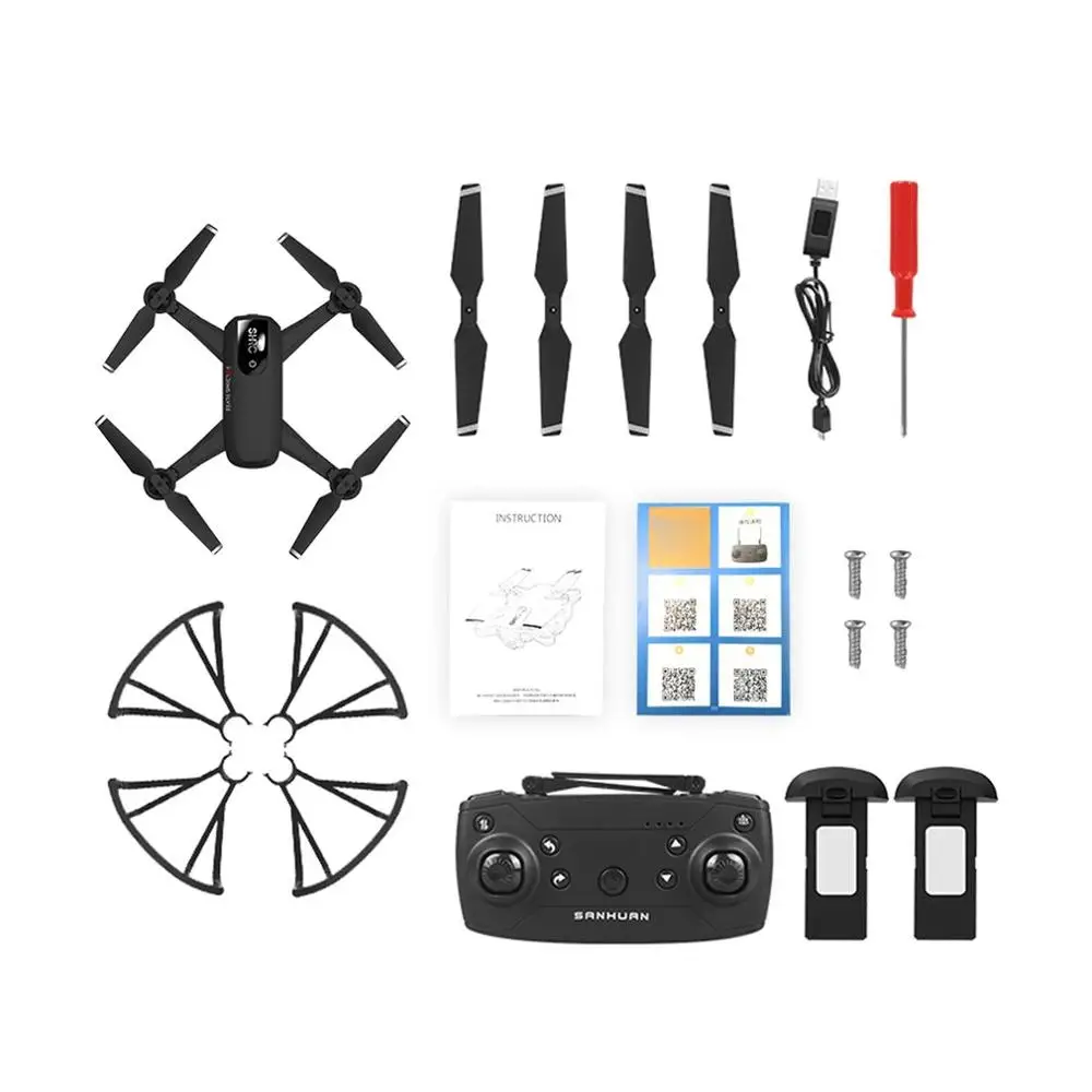 New H1W RC Drone 2.4G 4K HD Cameras Headless Mode Hover Speed Optical Flow Remote Control Adjustable Aircraft kid toy - Цвет: GB black 4K 2B