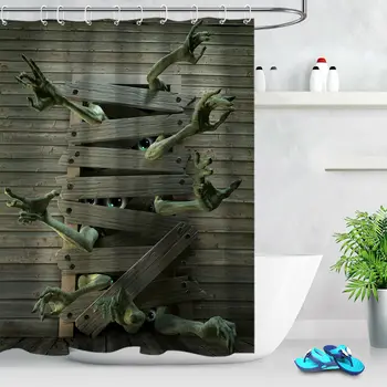 

Halloween Horror Ghoul Shower Curtain Set Waterproof Fabric Bathroom Free Hooks