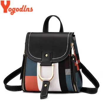 

Yogodlns New Casual Plaid Shoulder Bag Fashion Stitching Backpack Brand Female Totes Crossbody Bags Women Leather Handbags