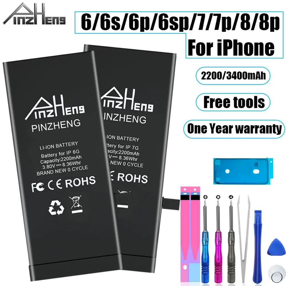 PINZHENG 2200/3400 мА/ч, Батарея для iPhone 6, 6 S, 7, 8plus, Сменный аккумулятор для iPhone 7G 8G 6G 6S плюс Аккумуляторы для мобильных телефонов