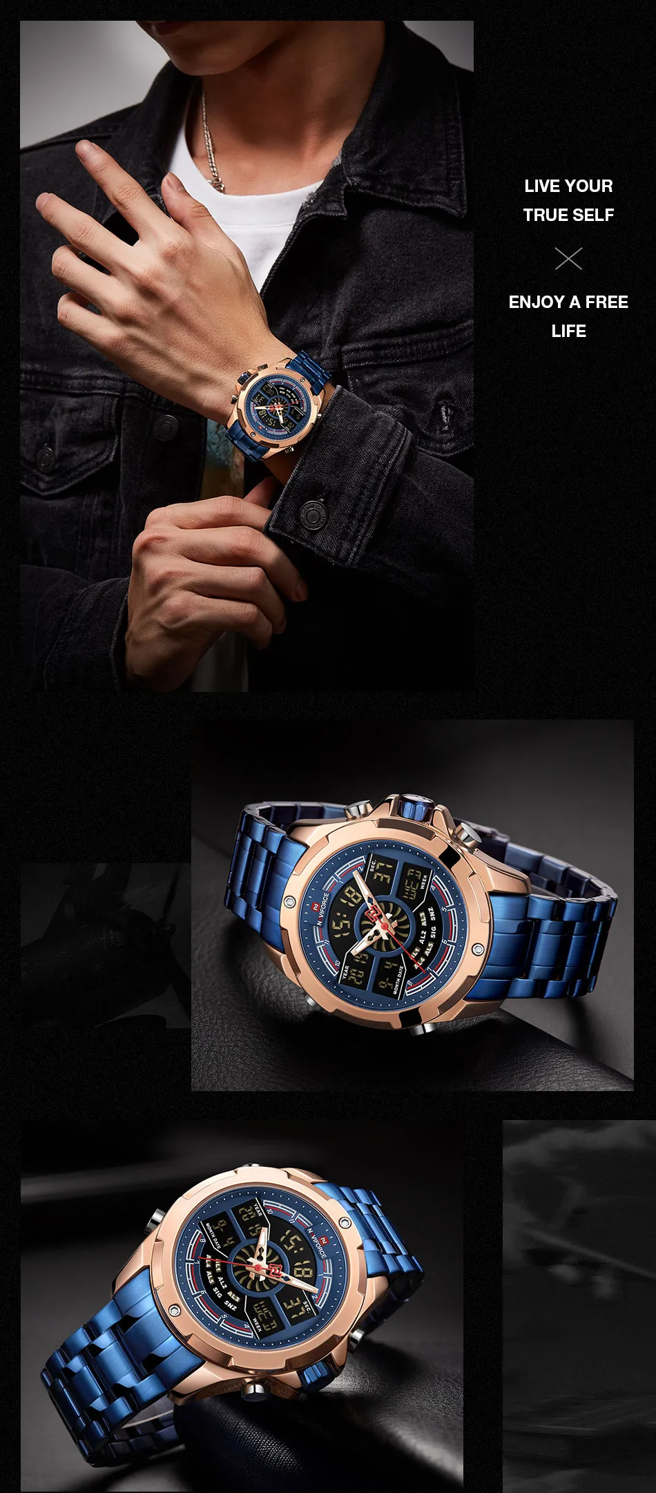 Топ люксовый бренд NAVIFORCE мужские s часы модные водонепроницаемые цифровые спортивные, военные кварцевые наручные часы мужские Relogio Masculino