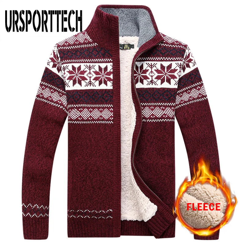 Wool Cardigan Sweater Fleece Male Mens Man Winter Casual Warm Velvet for Thicken
