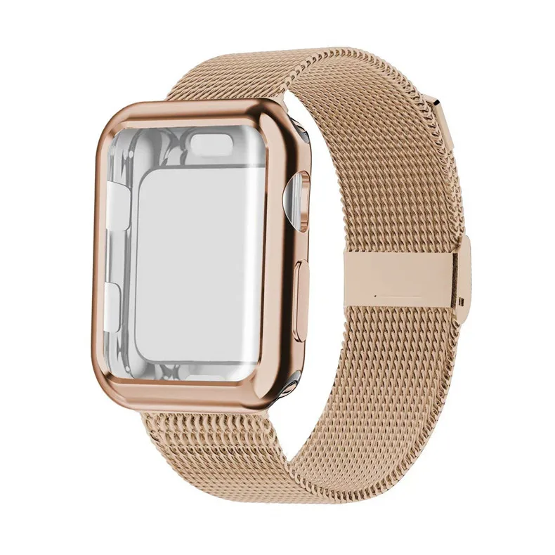 Чехол+ ремешок для apple watch band Mlianese Loop apple watch 4 3 band 42 мм 38 мм iwatch band 44 мм 40 мм correa pulseira bracelet - Цвет ремешка: light gold