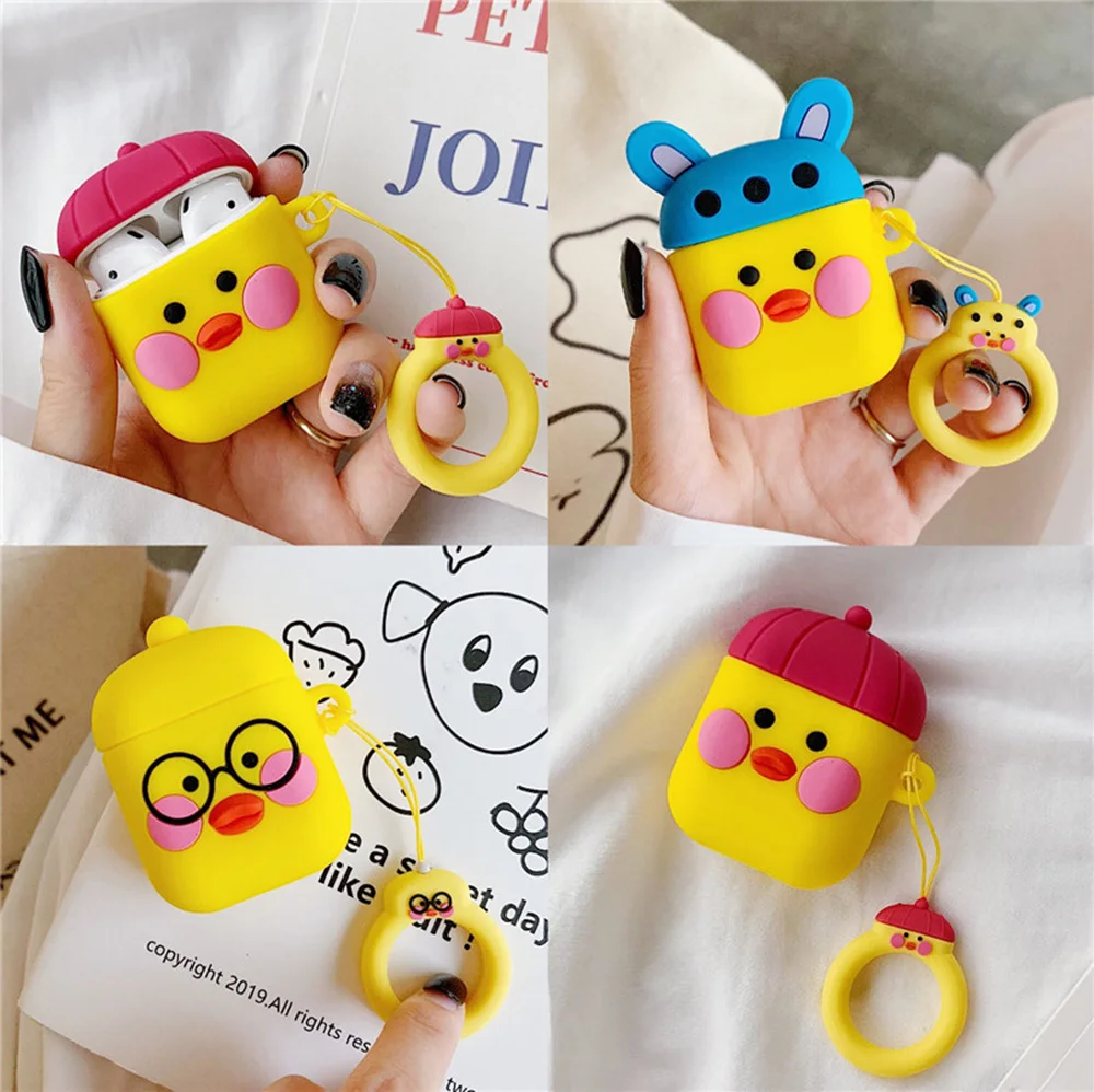 Cute Cartoon Earphone Case For Airpods 2 Cover Soft Silicone Slim Earphone Cover For Airpods Case Bag Protective Strap or Hook