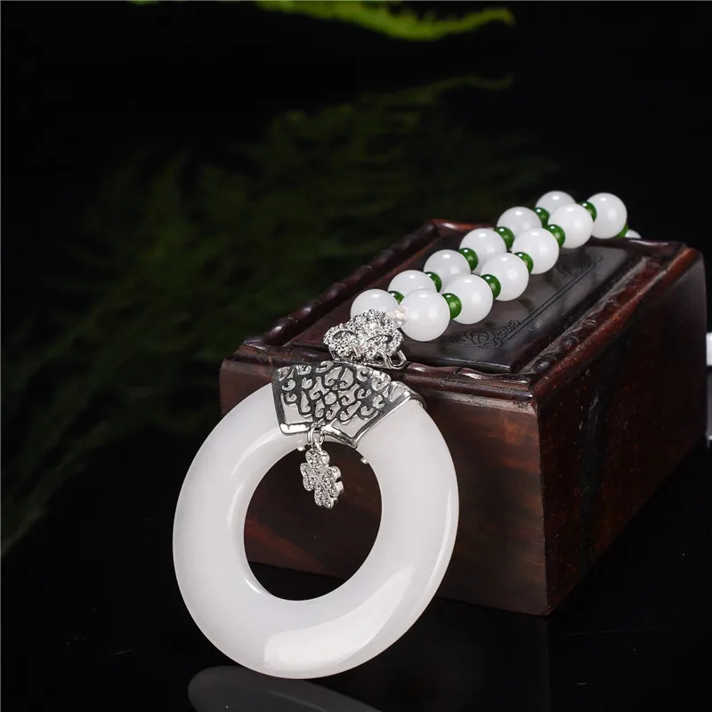 925 Серебряный xinjiang Hetian jade ожерелье мира кулон длинный стиль ретро кулон