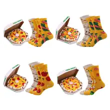 4 Pairs Pizza Socks Box Christmas Gifts Personalized Design One Size Funny Calf Socks Mid Calf for Kids Teens Adults Girls Boys