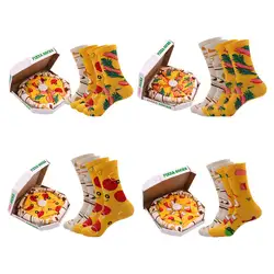 4 Pairs Pizza Socks Box Christmas Gifts Personalized Design One Size Funny Calf Socks Mid Calf for Kids Teens Adults Girls Boys