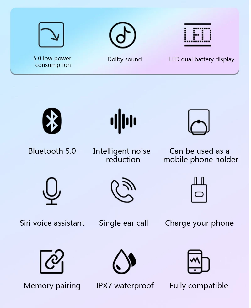 Bluetooth наушники TWS, беспроводные Bluetooth наушники, стерео гарнитура, Bluetooth наушники с микрофоном и зарядкой