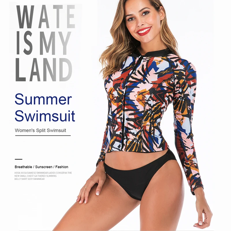 

Sexy Bathing suit Swimwear 2 Piece Sexi Bikini Swimwear Woman Long Sleeve Separate Bath Swimsuit Bikini Sun Protection Surfing