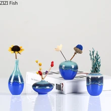 Китайская мини керамическая ваза, маленькие вазы, цветные градиентные Цветочные вставки, искусственные цветы, цветочные украшения для дома, современные аксессуары