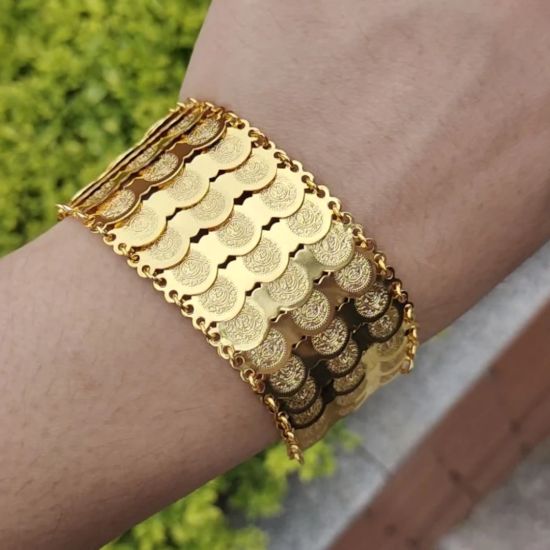 Gold Color Coins Bangles&Bracelets For Women Men Money Coin Bracelet Islamic Muslim Arab Middle Eastern Jewelry African Gifts metal bracelet