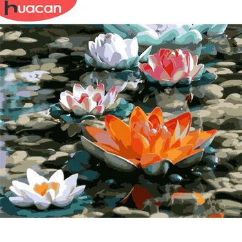 

HUACAN Paint By Number Flowers Drawing On Canvas Gift DIY Pictures By Numbers Lotus Kits Hand Painted Painting Art Home Decor