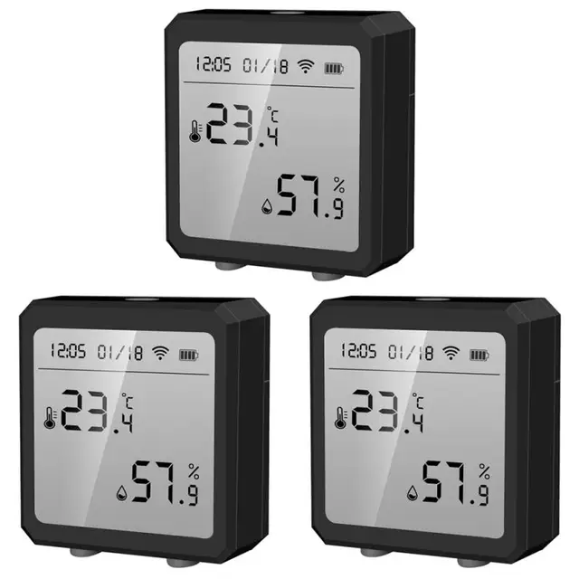 Tuya Smart Life WiFi Temperature & Humidity Sensor Bluetooth-compatible Thermometer With LCD Display For Alexa Google Home 3PCs Black