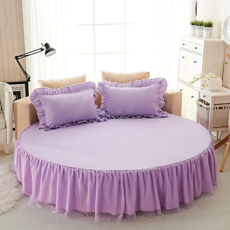 

Home textile cotton round bed skirt set 1/3pcs circle sheet bed cover ruffles lace bed set 14 color options customizable size#sw