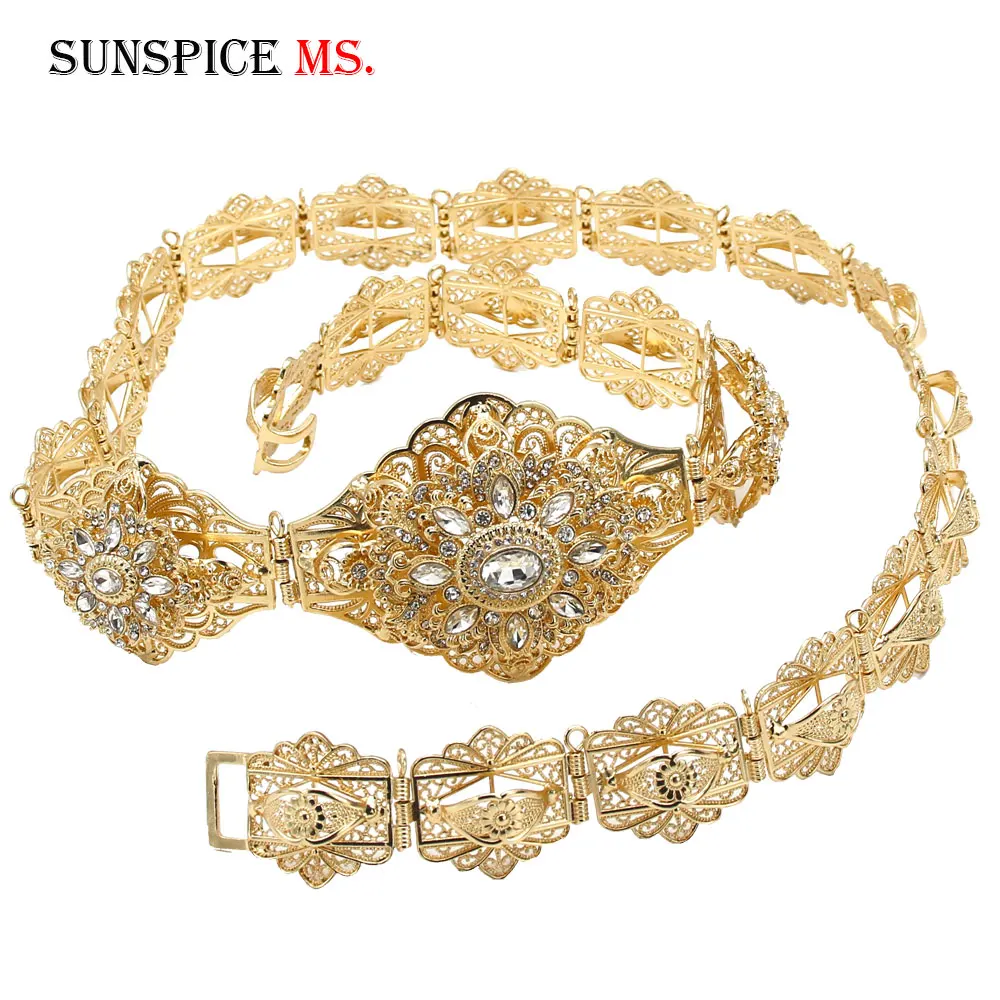 

SUNSPICE-MS Morocco Caftan Metal Belt for Women Gold Silver Color Crystal Evening Dress Wedding Waist Chain Masquerade Jewelry