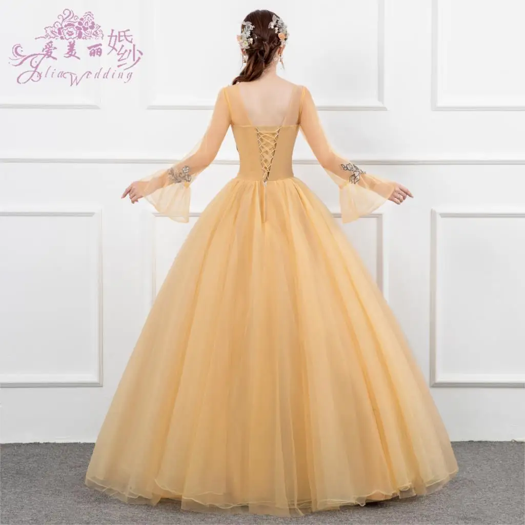 Quinceanera Dresses New The Golden Long Sleeve Lace Vestidos 15 Anos Party Party Prom Quinceanera Gown