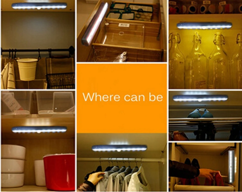 6/10 светодиодный s PIR Светодиодный светильник с датчиком движения, шкаф, шкаф, кровать, светодиодный светильник для шкафа, ночной Светильник для шкафа, лестницы для кухни