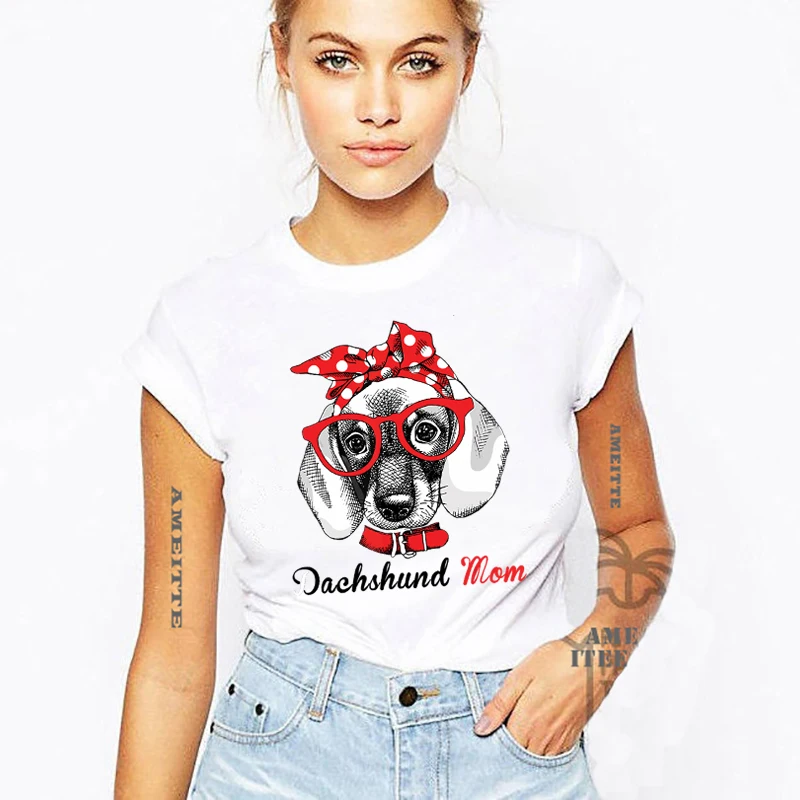Футболка Love Dachshund Mom для любителей Doxie Wiener-футболка мам Женская белая забавная
