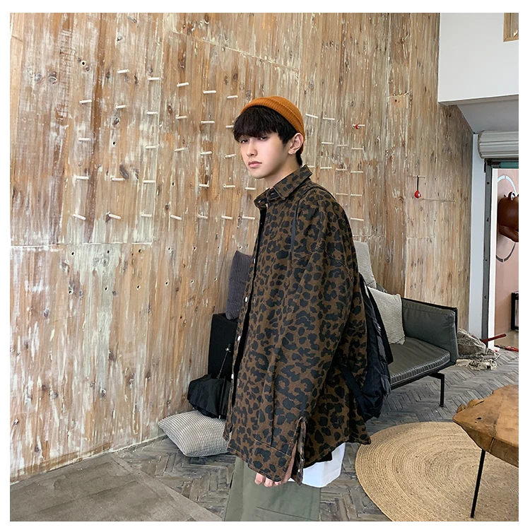 VOGUELEO 2019 новая стильная модная леопардовая рубашка с длинными рукавами Повседневная свободная Мужская одежда хлопок осень толстый