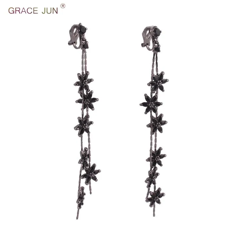 

GRACE JUN 3 Colors AAA CZ Flower Shape Clip on Earrings and Drop Pierced Earrings for Women Elegant No Pierced Earrings New