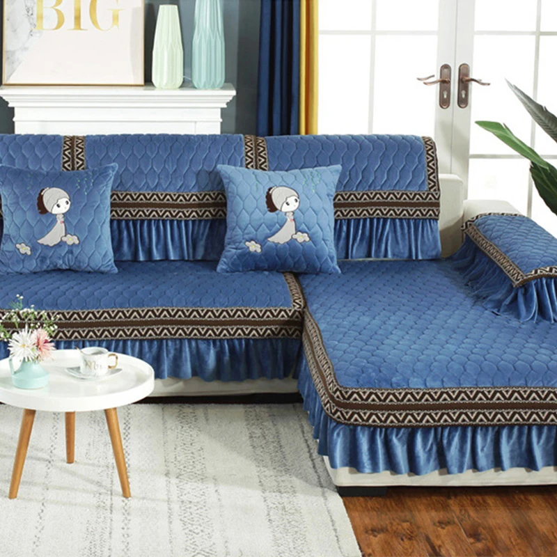 

New 1 Piece Sofa Covers for Living Room Gray Blue Pink Plush Soft Sofa Cushion Couch Cover Modern Minimalist Corner Sofa Towel